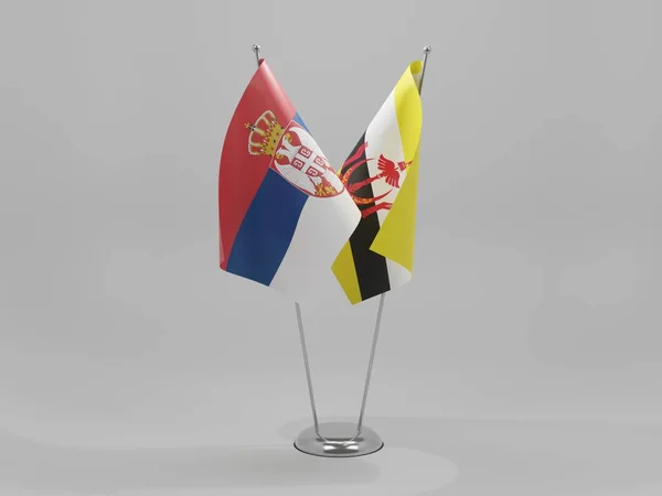 Brunei Serbia Flagi Współpracy Białe Tło Render — Zdjęcie stockowe