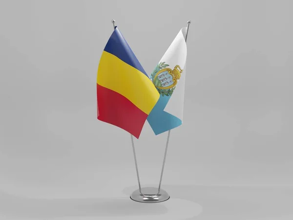 San Marino Samenwerking Tsjaad Vlaggen Witte Achtergrond Render — Stockfoto