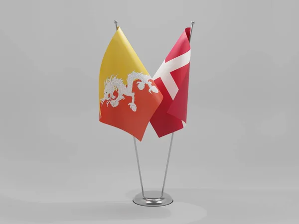 Dania Bhutan Flagi Współpracy Białe Tło Render — Zdjęcie stockowe