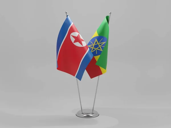Etiópia Bandeiras Cooperação Coreia Norte Fundo Branco Render — Fotografia de Stock