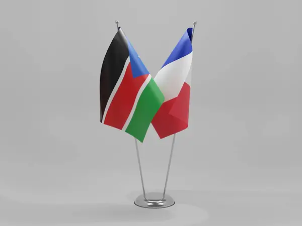 Banderas Cooperación Entre Francia Sudán Del Sur Fondo Blanco Render —  Fotos de Stock