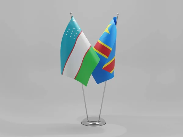 República Democrática Del Congo Banderas Cooperación Uzbekistán Fondo Blanco Render — Foto de Stock