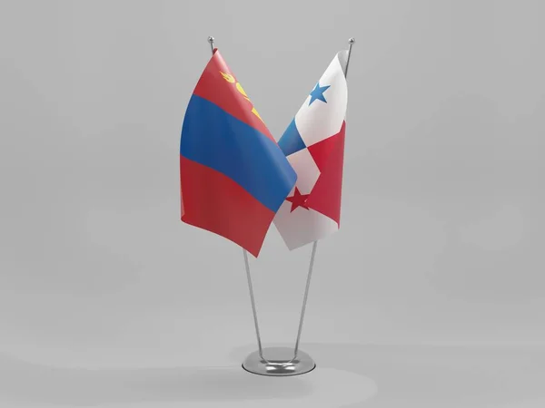 Panamá Banderas Cooperación Mongolia Fondo Blanco Render —  Fotos de Stock