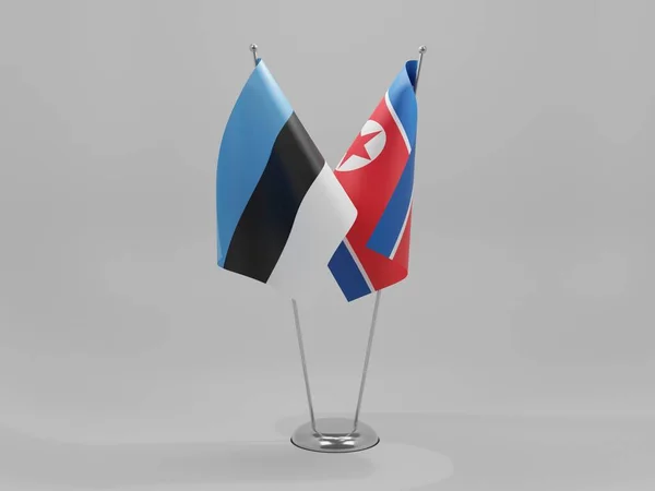 Nordkorea Estland Kooperationsflaggen Weißer Hintergrund Render — Stockfoto