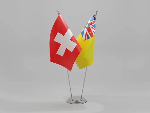 Niue Switzerland Cooperation Flags White Background Render — стокове фото