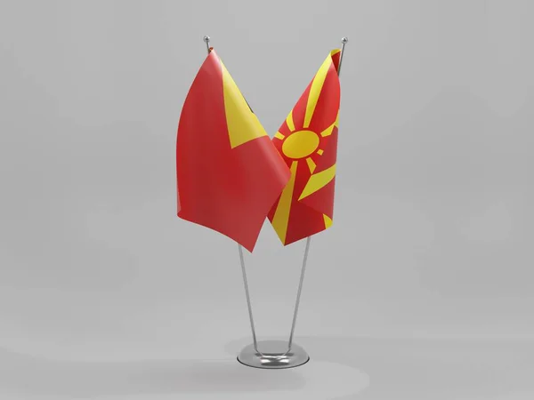 Macedónia Kelet Timor Együttműködési Zászlók Fehér Háttér Render — Stock Fotó