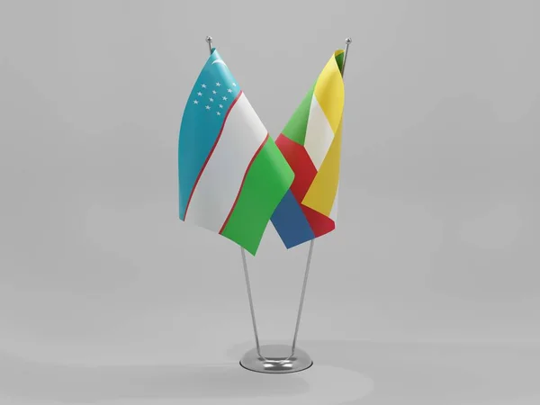 Komory Uzbekistan Flagi Współpracy Białe Tło Render — Zdjęcie stockowe