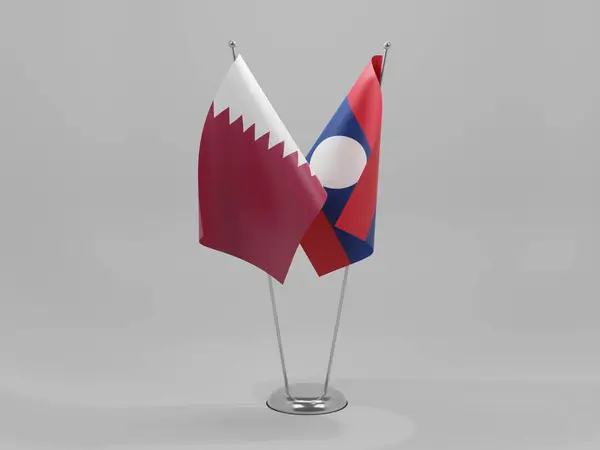 Laos Banderas Cooperación Qatar Fondo Blanco Render — Foto de Stock