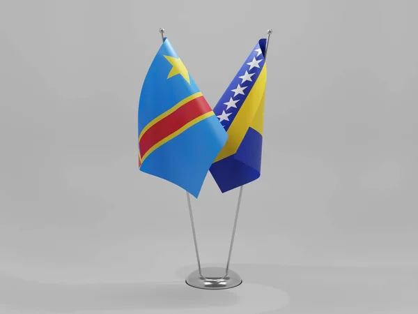 波斯尼亚和黑塞哥维那 刚果民主共和国合作旗 白色背景 3D渲染 — 图库照片