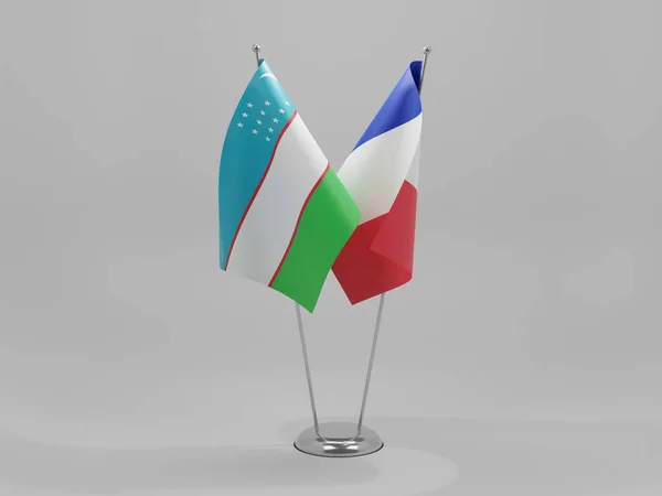 Франція Узбекистан Співпраця Прапори Білий Фон Рендер — стокове фото