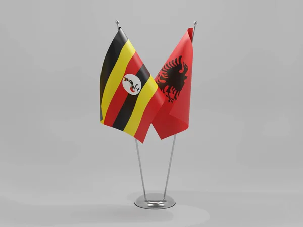 阿尔巴尼亚 乌干达合作旗 白色背景 3D渲染 — 图库照片