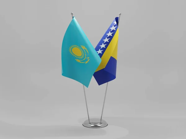 Bosznia Hercegovina Kazahsztán Együttműködési Zászlók Fehér Háttér Render — Stock Fotó