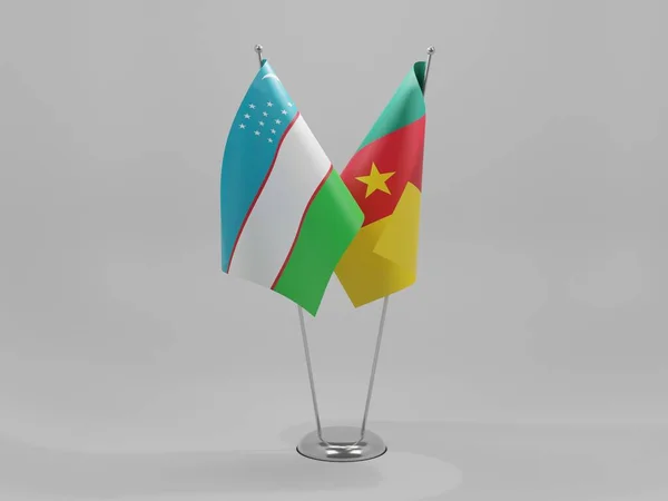 Kamerun Uzbekistans Samarbetsflaggor Vit Bakgrund Render — Stockfoto