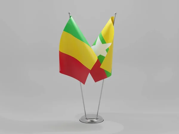 Myanmar Mali Samenwerkingsvlaggen Witte Achtergrond Render — Stockfoto