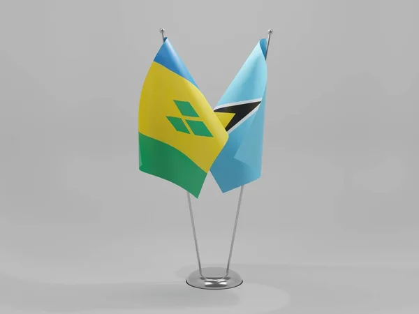 Saint Lucia Saint Vincent Grenadines Samenwerking Vlaggen Witte Achtergrond Render — Stockfoto