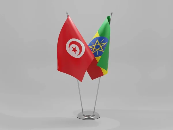 Ethiopie Tunisie Drapeaux Coopération Fond Blanc Render — Photo