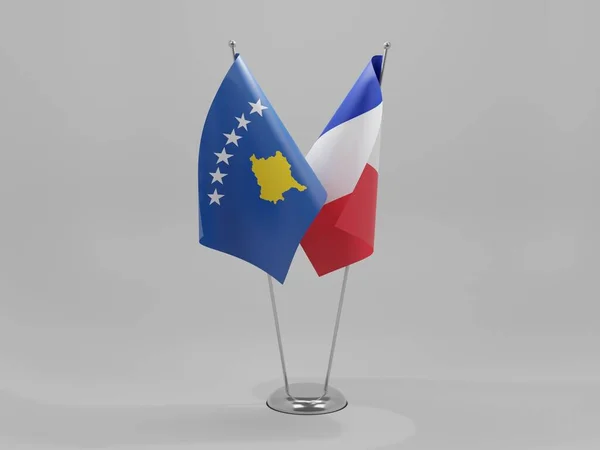 França Kosovo Bandeiras Cooperação Fundo Branco Render — Fotografia de Stock
