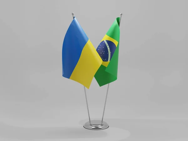 Brasilien Ukrainas Samarbetsflaggor Vit Bakgrund Render — Stockfoto