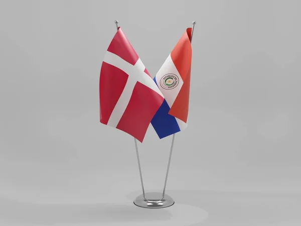巴拉圭 丹麦合作旗帜 白色背景 3D渲染 — 图库照片