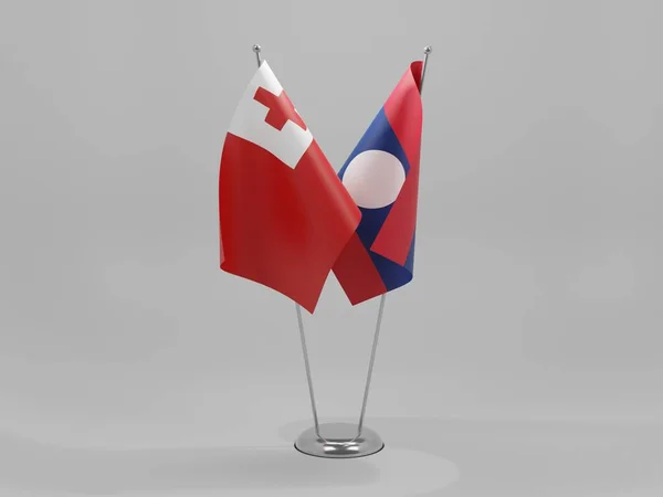 Laos Tonga Flaggen Weißer Hintergrund Render — Stockfoto