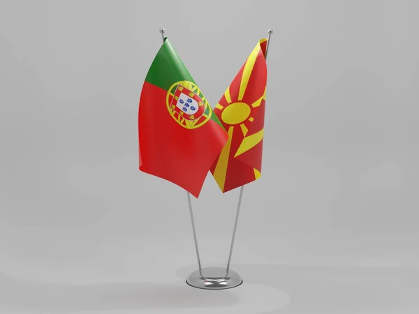 Macedonia Portugalia Flagi Współpracy Białe Tło Render — Zdjęcie stockowe