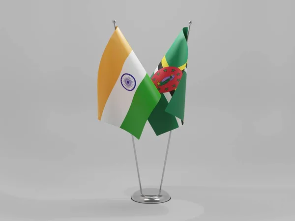 Dominica Banderas Cooperación India Fondo Blanco Render — Foto de Stock