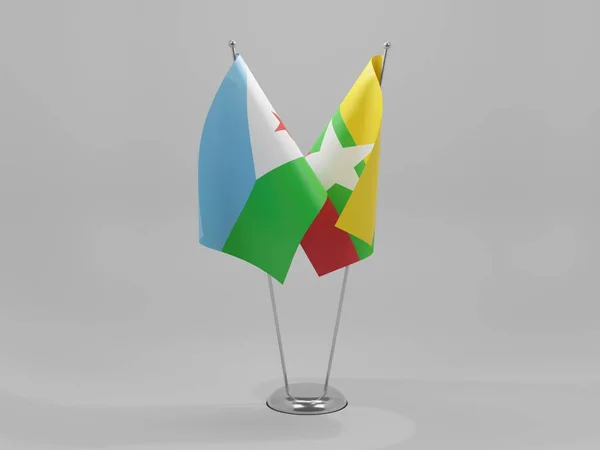 Myanmar Flagi Współpracy Dżibuti Białe Tło Render — Zdjęcie stockowe
