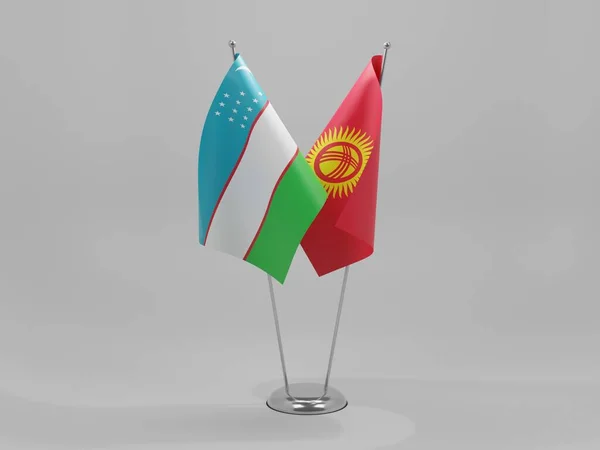 Kirgizië Oezbekistan Samenwerkingsvlaggen Witte Achtergrond Render — Stockfoto
