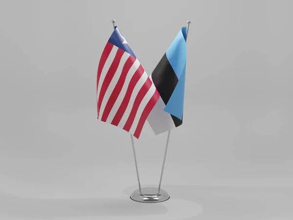 Estonia Banderas Cooperación Liberia Fondo Blanco Render —  Fotos de Stock