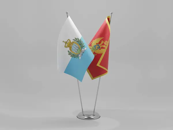 Montenegro San Marino Flaggor För Samarbete Vit Bakgrund Render — Stockfoto