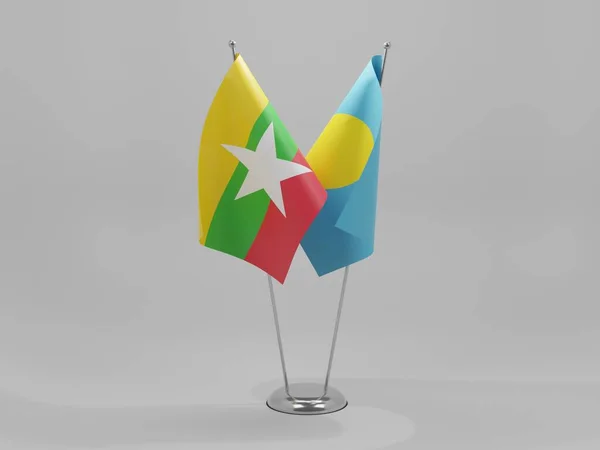 Palau Myanmar Cooperation Flags Bílé Pozadí Vykreslování — Stock fotografie