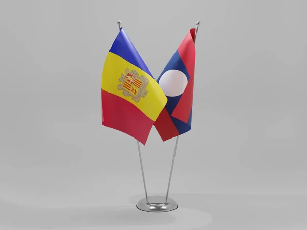 Laos Andorra Şbirliği Bayrakları Beyaz Arkaplan Render — Stok fotoğraf
