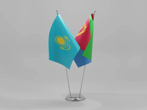 Eritrea Kazakstans Samarbetsflaggor Vit Bakgrund Render — Stockfoto