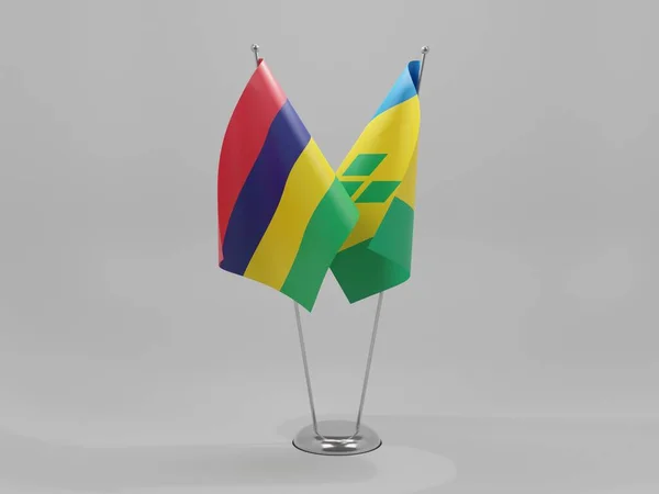 Saint Vincent Grenadines Mauritius Cooperation Flags White Background Render — Stock Photo, Image