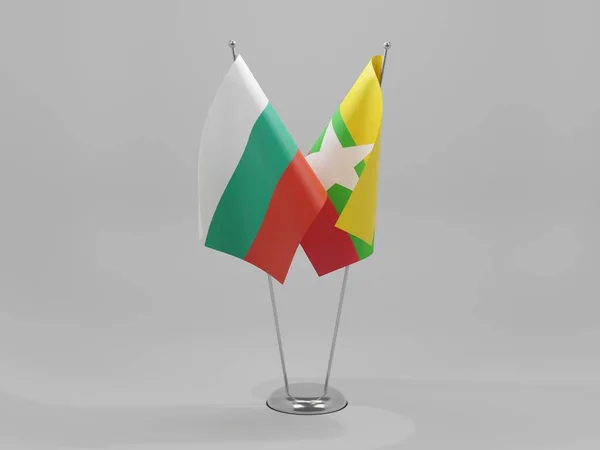 Myanmar Bulgaristan Şbirliği Bayrakları Beyaz Arkaplan Hazırlama — Stok fotoğraf