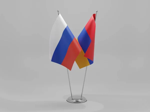 Armenien Russland Kooperationsfahnen Weißer Hintergrund Render — Stockfoto