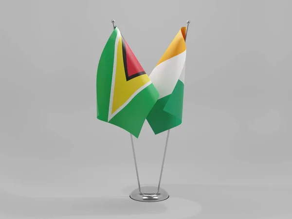 Cote Ivoire Guyana Cooperation Flags White Background Render — 스톡 사진