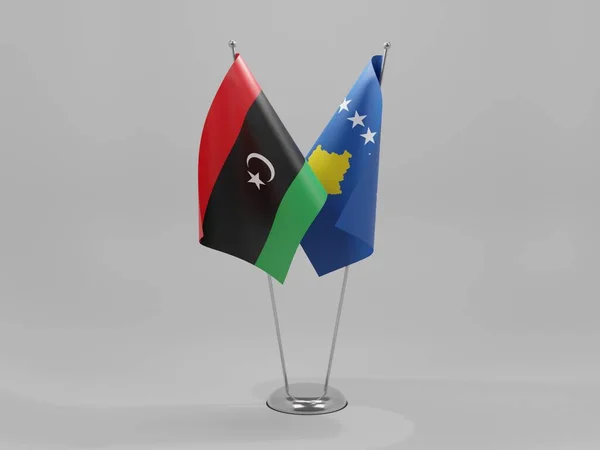Kosovo Libyjská Vlajka Spolupráce Bílé Pozadí Vykreslování — Stock fotografie
