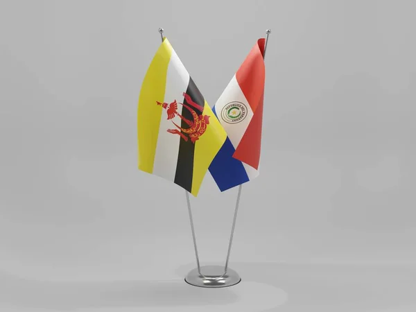 パラグアイ ブルネイ協力旗 白背景 3Dレンダリング — ストック写真