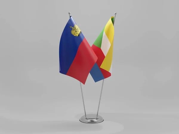 Comoras Banderas Cooperación Liechtenstein Fondo Blanco Render —  Fotos de Stock