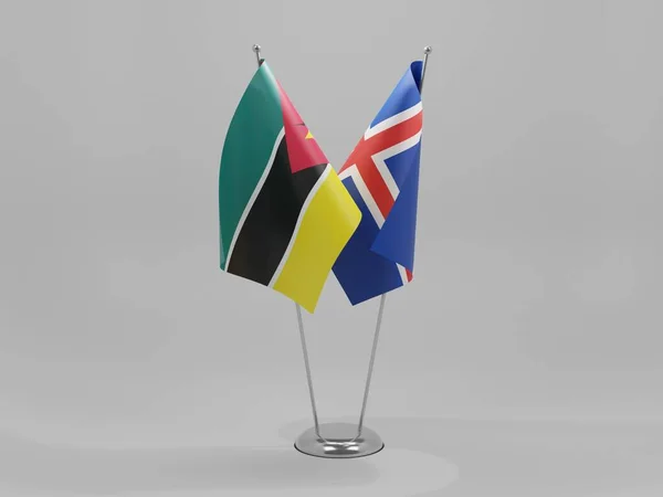 Iceland Mozambique Cooperation Flags White Background Render — стокове фото