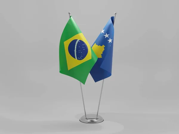 Kosovo Brasil Banderas Cooperación Fondo Blanco Render —  Fotos de Stock