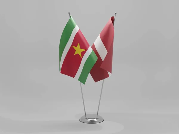 Lettország Suriname Együttműködési Zászlók Fehér Háttér Render — Stock Fotó