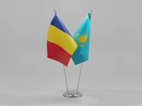 Казахстан Румунія Прапори Співробітництва Біле Тло Рендер — стокове фото