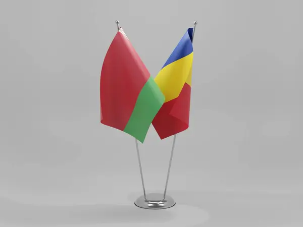 Rumunia Białoruś Flagi Współpracy Białe Tło Render — Zdjęcie stockowe