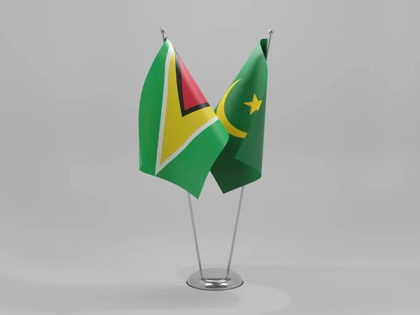 毛里塔尼亚 圭亚那合作旗 白色背景 3D渲染 — 图库照片