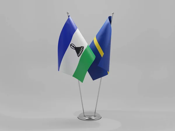 Nauru Banderas Cooperación Lesotho Fondo Blanco Render — Foto de Stock