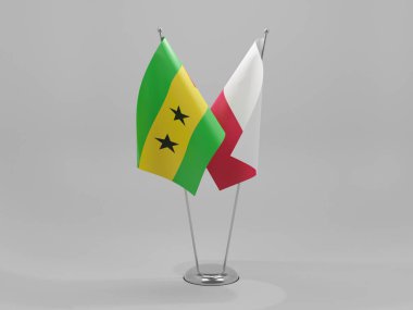 Polonya - Sao Tome ve Principe İşbirliği Bayrakları, Beyaz Arkaplan - 3D Render