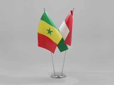 Macaristan - Senegal İşbirliği Bayrakları, Beyaz Arkaplan - 3D Render