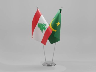 Moritanya - Lübnan İşbirliği Bayrakları, Beyaz Arkaplan - 3D Render